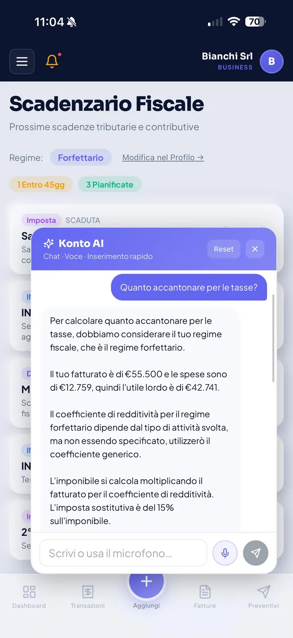 Konto AI risponde a una domanda sulle tasse